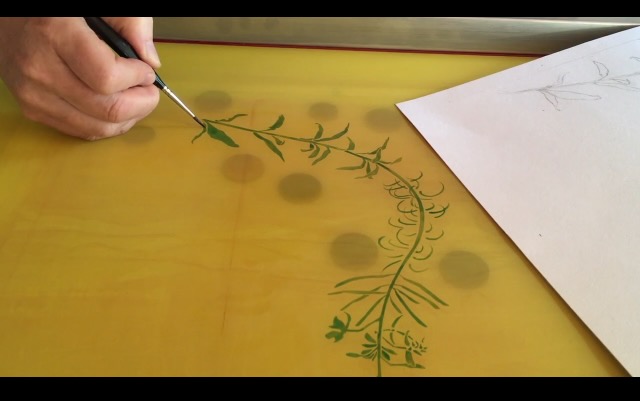 Painting my screenprint design onto the silkscreen