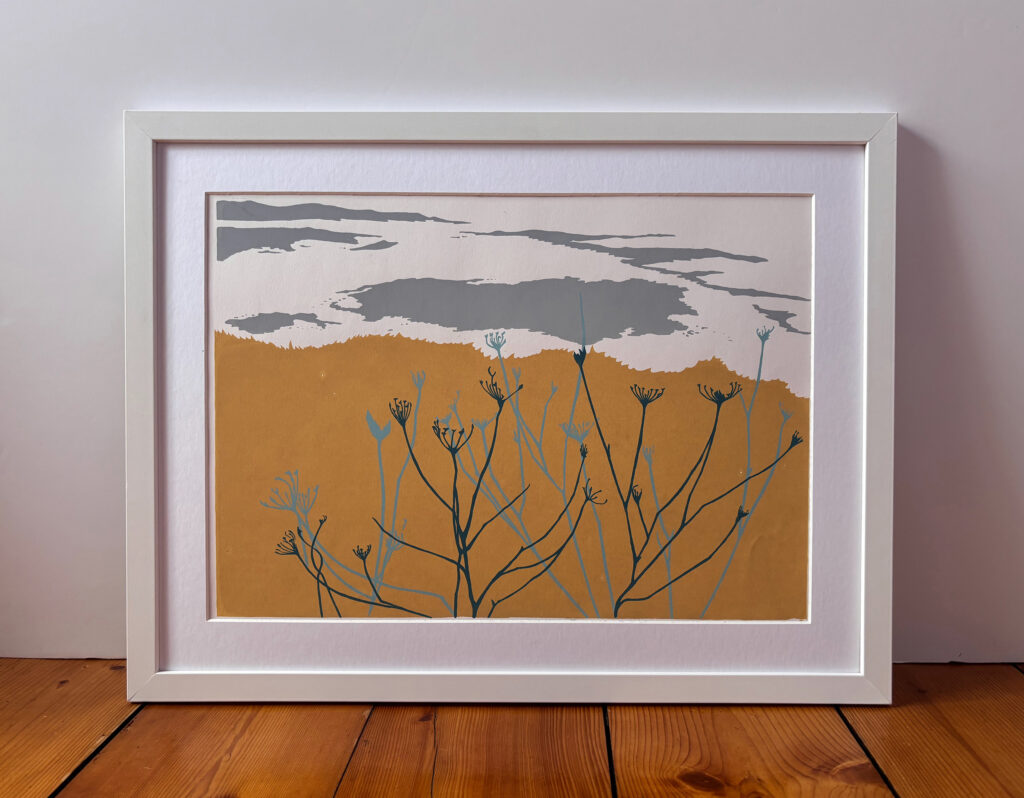 Original, Limited Edition Fine Art Poster Screen Print in 4 colours, Teal, Pale Blue, Grey and Tan